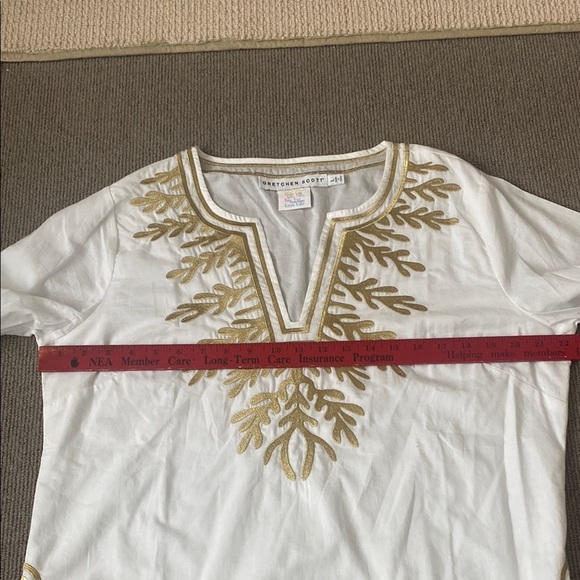 Gretchen Scott White and Gold Embroidered Women's TunicTop sz L NWOT - Picture 5 of 8